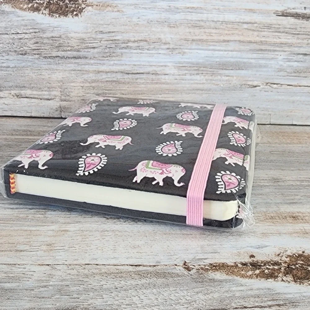 Vera Bradley Lucky You Elephant Paisley Hardcover Notebook Journal Black Pink